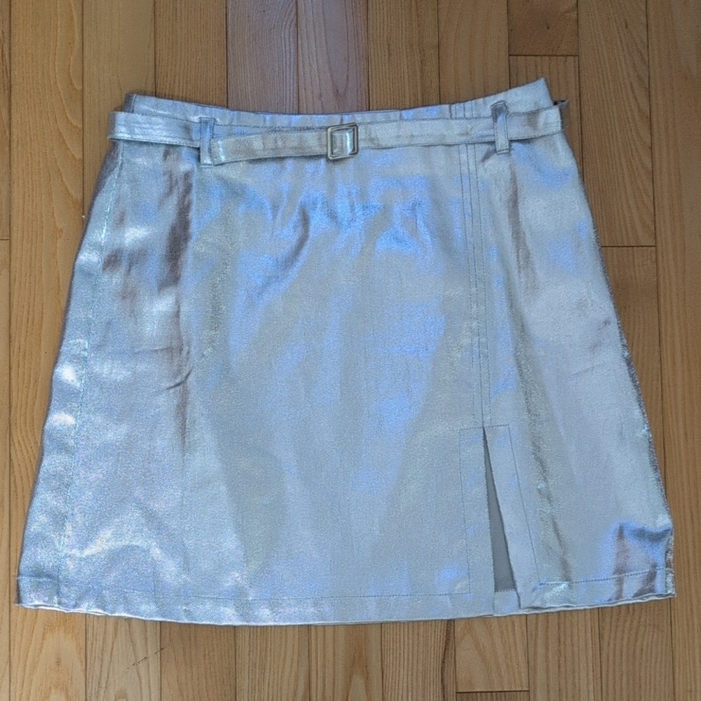 Anthropologie Shiny Silver Mini Skirt